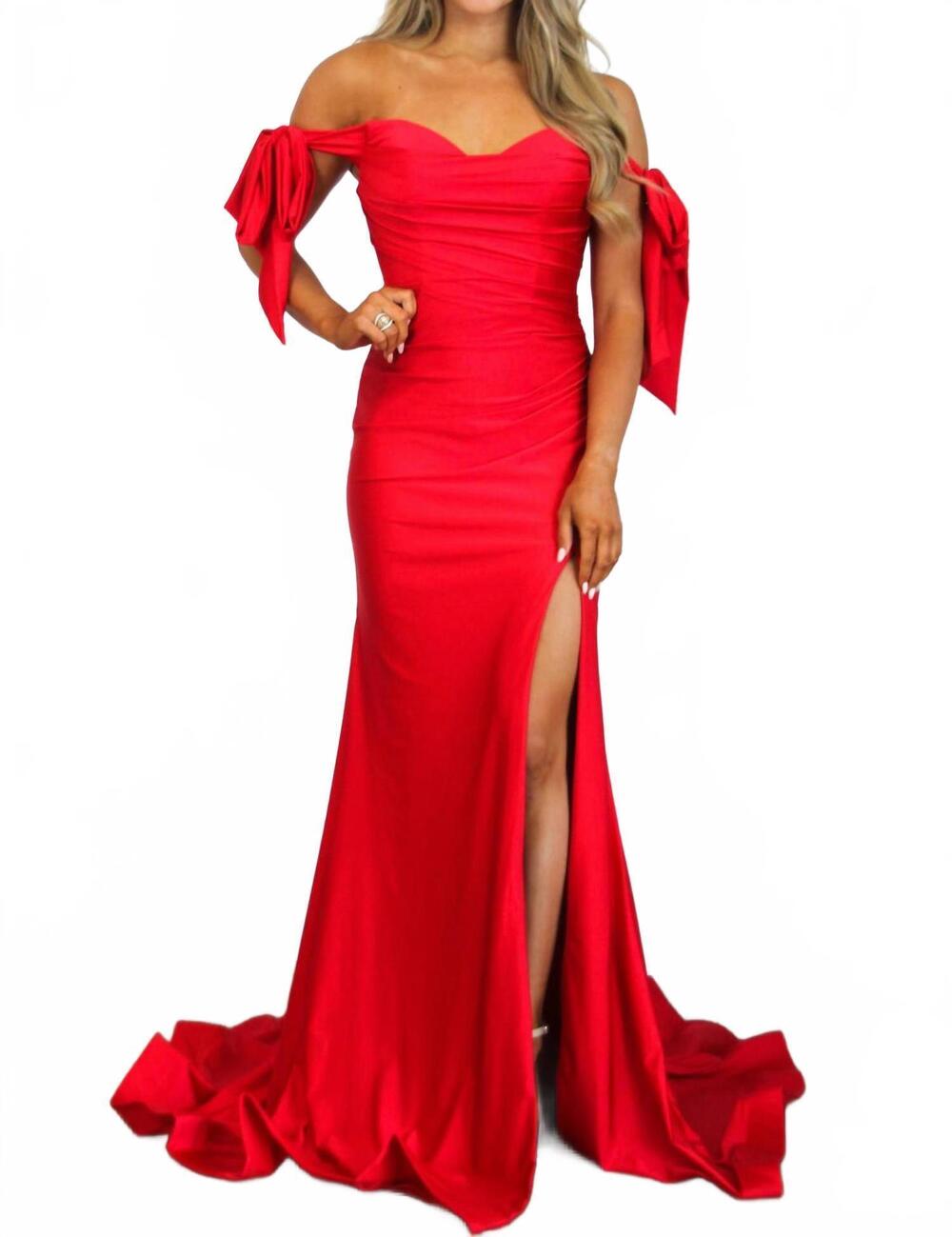 NEW CINDERELLA DIVINE southern class bow sleeve formal dress in red